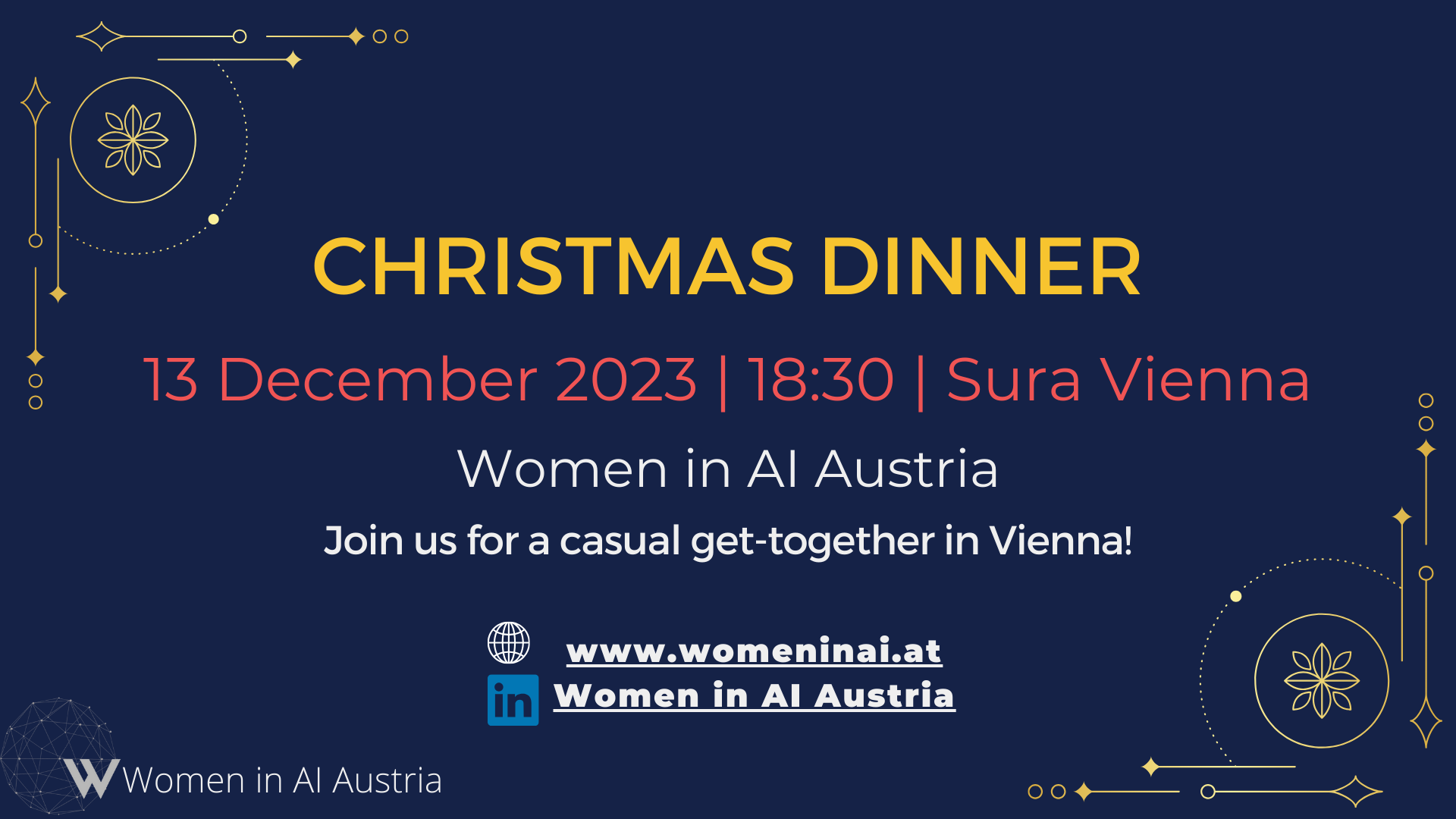 Women in AI Austria Christmas dinner on 13 December (18:30) at Sura Restaurant in Vienna